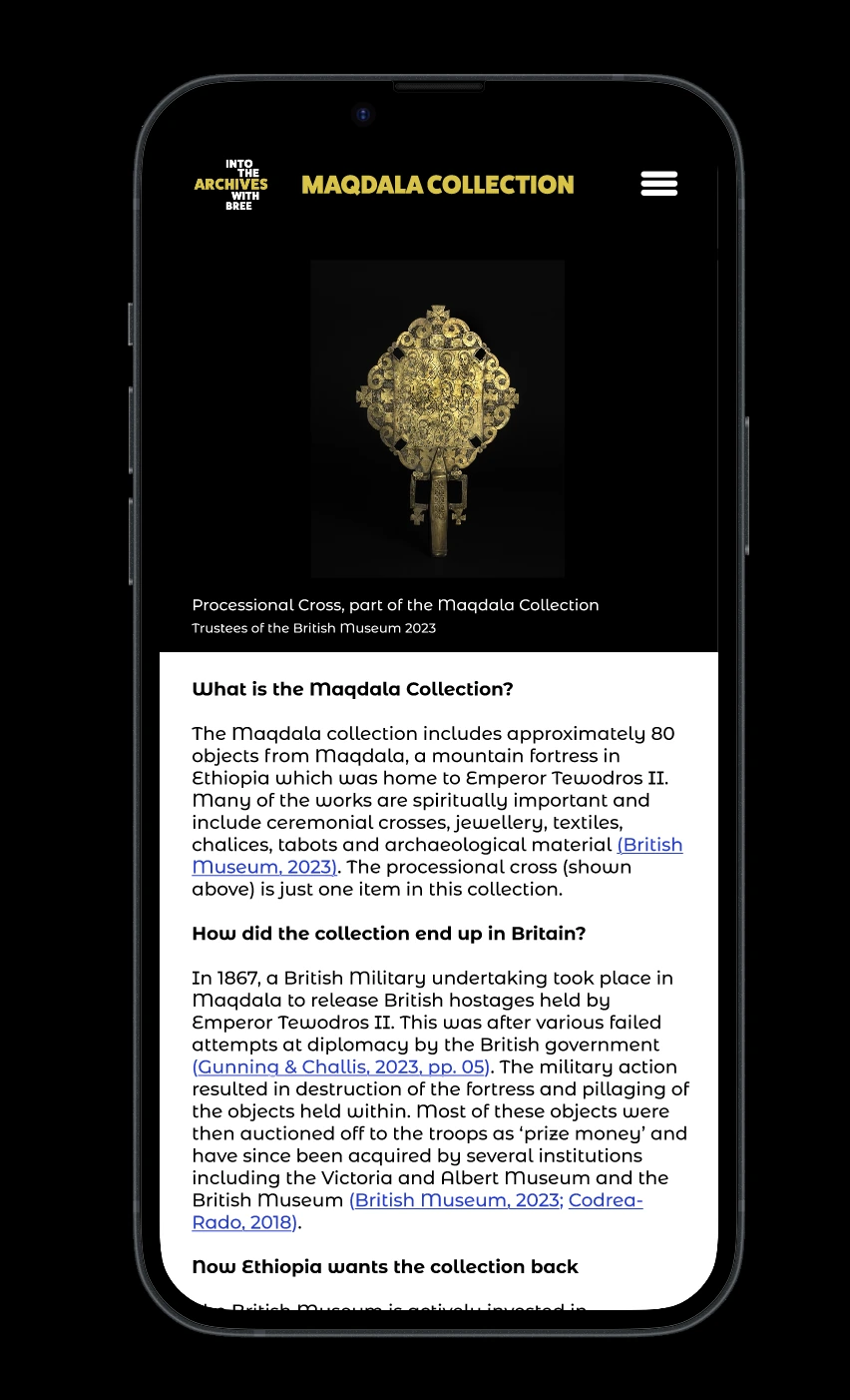 Into the Archives with Bree app page about the Maqdala Collection