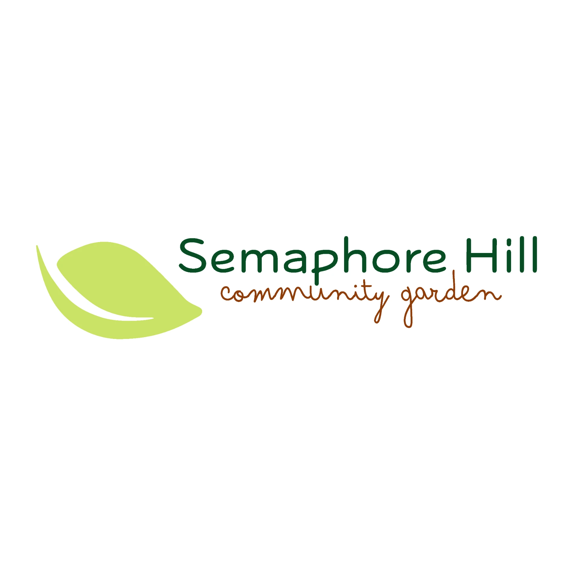 Redesigned Semaphore Hill Community Garden logo with a clean leaf mark beside the wordmark