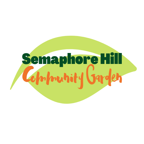 Original Semaphore Hill Community Garden logo with overlapping type on a leaf